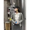 Cárdigan corto de punto trenzado estilo BM gris holgado para mujer, abrigo suéter de otoño e invierno