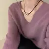 Tricô Estilo Coreano Transfronteiriço com Decote V para Mulheres no Outono e Inverno Estilo Preguiçoso Solto Tricô Macio e Aconchegante Tops Femininos