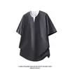 Camiseta única com gola Henry de manga curta para homens, conjunto de duas peças de verão com caimento solto, manga meia-manga, top moderno estilo japonês