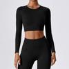 Traje de Ropa de Yoga Tejido de Punto sin Costuras Europeo y Americano Transfronterizo de Hilo Acanalado de Manga Larga y Chaleco Pantalones Ropa Deportiva para Fitness Yoga para Mujer