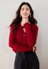 Suéter Rojo de Año Nuevo para Mujer 2024 Invierno Nuevo Temperamento Cuello en V Diseño Chic Sentido Amor Botón Cárdigan Tejido