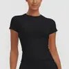 Nuevo producto transfronterizo: Ropa de yoga fina de color liso con cuello redondo, camiseta de entrenamiento ajustada, top deportivo de manga corta, ropa para correr y fitness