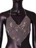 Chaleco de Pedrería AYJ Europeo y Americano Ebay Sexy Club Nocturno Cadena Metálica Brillante de Pedrería Cuello Halter Chaleco Patchwork para Mujeres Y