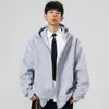 Sudadera con capucha y cremallera para hombre, estilo primavera y otoño, chaqueta casual holgada, top deportivo de color liso, chaqueta de marca de moda para hombre
