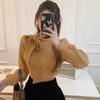 Suéter de Punto Negro de Lazo Corto para Mujer en Otoño, Invierno, Primavera y Otoño, Top de Punto Ajustado para Capa Interior para Personas Pequeñas