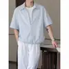 Camisa corta a rayas de bloques de color retro americano para hombres y mujeres, nuevo estilo de verano, holgada, con cremallera, estilo japonés