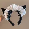 Diadema de Peluche Rosa con Orejas de Gato y Lazo Estilo Coreano para Mujer, Diadema Linda Versátil, Diadema para Lavarse la Cara, Accesorio para el Cabello de Corona Alta para Mujer