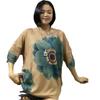 Chica gordita Verano Color Manga Corta Algodón y Lino Camiseta Mujer talla grande Holgado Cubre Carne Seda de Hielo Cuello Redondo Tejido Superior 90.00kg