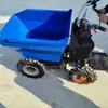 Caminhão de carga agrícola de três rodas empurrado à mão, transportador de areia e cal para canteiro de obras, caminhão basculante a gasolina para pomares