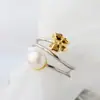 Nafuge joyería de plata al por mayor anillo abierto de plata con incrustaciones de perla de agua dulce natural anillo de plata 925 simple de moda para mujer