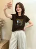 Camiseta de algodão canelado 220g para mulheres, Linha Treze de Guangzhou, top justo de manga curta, atacado de verão, disponível para dropshipping