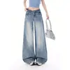 Jeans casuales de pierna ancha, holgados, con lavado azul y efecto desgastado para mujer, pantalones rectos de tiro bajo, fluidos, para primavera y otoño, de largo hasta el suelo