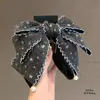 Pinza de coleta con lazo de tela dulce de moda, pinza de garra con bloqueo de color de corazón femenino, pasador de pelo lindo, pinza de pelo suave