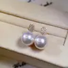 Accesorios de Oro 18K, Exquisitos y Sencillos, Aretes Unisex, Incrustación de Circonita, Tamaño de Perla de Referencia 9-10mm (Cuentas No Incluidas)
