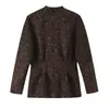 Ins estilo europeo y americano transfronterizo 2026 nueva moda elegante blazer de gamuza sin cuello con estampado de leopardo para mujer