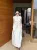 Saia Longa Floral Estilo Francês Wanwei para Mulheres, Novo Modelo Primavera 2026, Saia Reta Plissada com Fenda nas Costas P5324-1