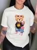 Comércio exterior em estoque verão impressão moda legal urso impresso camiseta manga curta gola redonda casual top verão roupas femininas