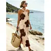 Vestido Longo Estampado Sem Mangas com Gola Halter para Mulheres 2026, Estilo Praia e Férias, Estilo Europeu e Americano
