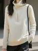Tricô Feminino Outono e Inverno Manga Longa Costela Gola Alta Solto Macio Casual Pulôver