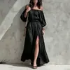 Vestido Longo Feminino Europeu e Americano Amazon 2026 de Um Ombro Barra Larga Cinto Fenda Outono Nova Chegada com Cinto