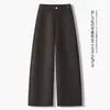 Calça de Cintura Alta Wide Leg Personalizada para Mulheres, Primavera/Outono Solta de Perna Reta Versátil para o Trabalho, Alonga as Pernas, Emagrece, Cor Sólida Simples, Casual