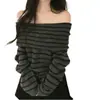 Suéter de um ombro outono e inverno novo estilo nicho design francês macio e confortável pullover malha para mulheres damasco