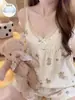 Camisola de Rayas Rosas de Dibujos Animados para Mujer, Ropa de Casa Dulce, Algodón de Nube de Verano con Tirantes Ajustables en los Hombros y Almohadillas en el Pecho, Conjunto de Pijama Holgado
