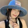 Sombrero de pescador vaquero de ala grande con diseño de oso para mujer, fino, para vacaciones, con protección solar, para mostrar la cara, pequeño.