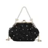 Nuevo bolso de noche para mujer con encaje de malla, cierre plisado, bolso de mano, diseño dulce estilo coreano, bolso cruzado con cadena de perlas
