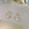 Cauda de Sereia Geometria de Pérola ~ Conjunto Simples Brincos de Tarraxa de Moda com Diamantes Finos Nicho Versátil Brincos de Pino de Prata 925 Feminino