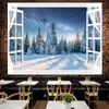Tapiz de pared con diseño de paisaje de ventana para colgar en la pared, ideal para dormitorio, mesita de noche, decoración del hogar