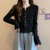 Cardigan de Punto Corto con Hebilla Metálica de Color Puro Estilo Suave Estilo Coreano 2025 Suéter de Cuello V para Mujer Otoño e Invierno