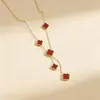 Collar Popular de Trébol de Cuatro Hojas Transfronterizo para Mujer, Cadena para Clavícula con Borla de Lujo Ligero, Sensación de Alta Gama, Accesorio Personalizable de Doble Cara, Versátil