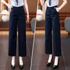 Calça Reta de Nove Pontos, Calça de Verão Fina para Mulheres, Nova 2026 Cintura Alta Slim-Fit Petite Casual Calça Wide-Leg
