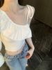 Deseo Puro Dulce Chica Caliente Cuello Inclinado Camisola de Un Hombro con Volantes Ropa Exterior de Verano para Mujer Top Corto de Estilo Occidental Único