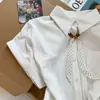 Bufanda de Seda de Lunares Franceses Corbata Cuello Polo Camisa de Manga Corta para Mujer Verano 2026 Nueva Camisa de Oficina Top Blanco