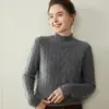 Suéter de Cashmere Grosso de Três Fios com Tranças e Gola Alta Meia, para Mulheres, Novo Outono/Inverno 2025, Suéter Pulôver Soltinho com Mangas Longas, Top de Camada Interna