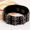 Joias Populares Europeias e Americanas Mais Vendidas para Comércio Exterior Pulseira de Couro Genuíno Pulseira Punk Pulseira de Couro com Caveira de Liga