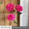 Rosa Artificial de 5 Cabezas, 3 Cabezas, Rosa Feliz de 5 Cabezas, Flores Artificiales de Alta Calidad para Decoración y Arreglos de Boda