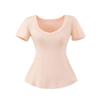 Doce e Apimentada Preguiçosa Sexy Decote Coração Cintura Afunilada Única Camiseta de Manga Curta com Cintura Emagrecedora, Bolso, Top Simples Versátil