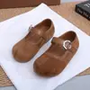 Zapatos pequeños de cuero para niña, estilo retro coreano 2026, Mary Janes planos de gamuza con diseño de una sola tira, suela suave, estilo piel de cerdo