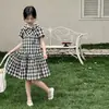 Vestido para Niñas 2026 Verano Nuevo Elegante de Manga Corta Estilo Princesa para Niños Mayores Retro Cuadros Vestido Largo Transfronterizo
