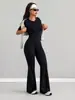 Mono de yoga sin costuras personalizado transfronterizo, pantalones de fitness de una pieza acampanados, pantalones de yoga deportivos de cintura alta para realzar los glúteos