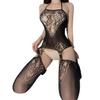 Europea y Americana Sexy Caliente de Cuello Halter Lencería Sexy Jacquard Retro Espalda Descubierta Abertura Libre de Quitarse Apasionada Pieza Única de Malla