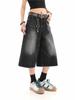 Shorts de Mezclilla Cortos Americanos Retro de Silueta Holgada Lavados y Desgastados para Hombre Verano Diseño High Street Pierna Ancha Pantalones Medios