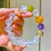Pulseira de Cristal Branco Leitoso Natural, Ametista, Citrino Limão, Flor de Cola, Jade, Multi-Tesouro de Alta Definição 13-16mm