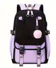 Mochila moderna em duas cores com pingente de pompom fofo, fivela de tira, mochila escolar em estilo feminino, grande capacidade e mochila durável