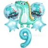 Globo de set de dinosaurio lindo transfronterizo de 0 a 9 años, globo de bola de dinosaurio verde, set de globos de película de aluminio de estrella de cinco puntas