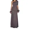Vestido de Cintura Simples de Cor Sólida Elegante Elegante Slim Saia Longa Fenda Verão 2025 Novo Vestido