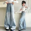 Pantalones para Niñas Primavera y Otoño 2026 Nuevos Elegantes Jeans de Pierna Recta para Niños Mayores y Estudiantes de Secundaria, Modernos Pantalones Largos de Pierna Ancha